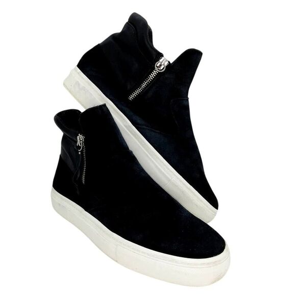 Zara Designer Women's Pre-owned Black Leather & Suede Hi-Top Sneakers- sz. 6 1/2 - Picture 1 of 6